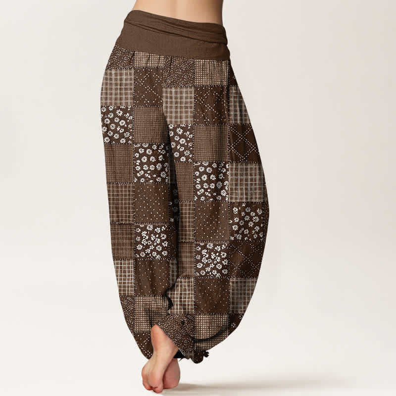 Buddha Stones Pantalones harem de algodón con estampado floral estilo patchwork vintage para mujer con cintura elástica. - image 10