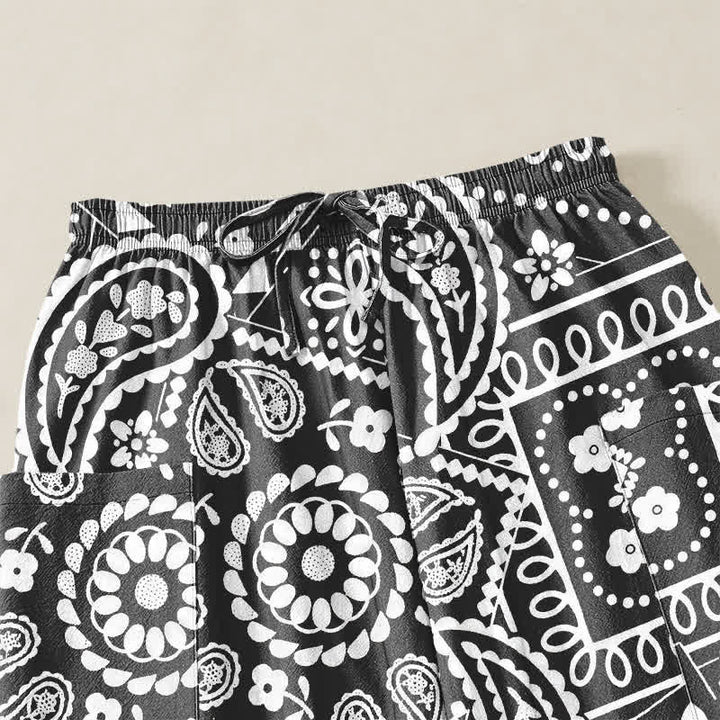 Buddha Stones Pantalones harem de algodón con estampado bohemio de cachemir y bandana para mujer, cintura elástica y bolsillos laterales. - image 5