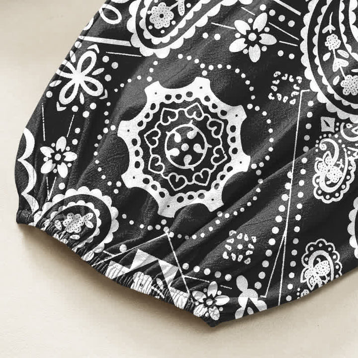 Buddha Stones Pantalones harem de algodón con estampado bohemio de cachemir y bandana para mujer, cintura elástica y bolsillos laterales. - image 6
