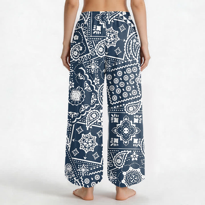 Buddha Stones Pantalones harem de algodón con estampado bohemio de cachemir y bandana para mujer, cintura elástica y bolsillos laterales. - image 9