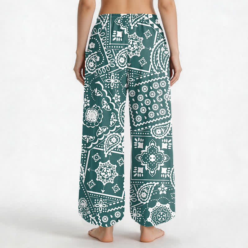 Buddha Stones Pantalones harem de algodón con estampado bohemio de cachemir y bandana para mujer, cintura elástica y bolsillos laterales. - image 12