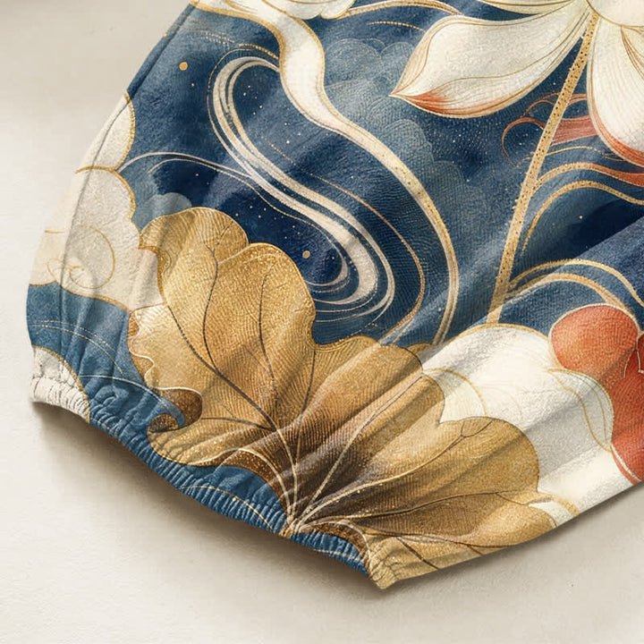Buddha Stones Pantalones harem de algodón con estampado de nube de loto oriental y cintura elástica para mujer, con bolsillos laterales. - image 6