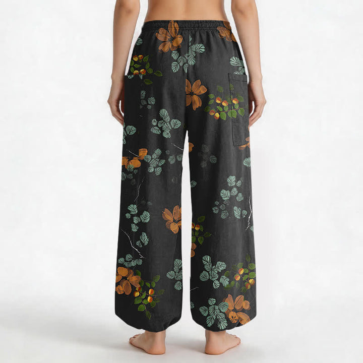 Buddha Stones Pantalones harem de algodón con estampado floral botánico bohemio para mujer, cintura elástica y bolsillos laterales. - image 2