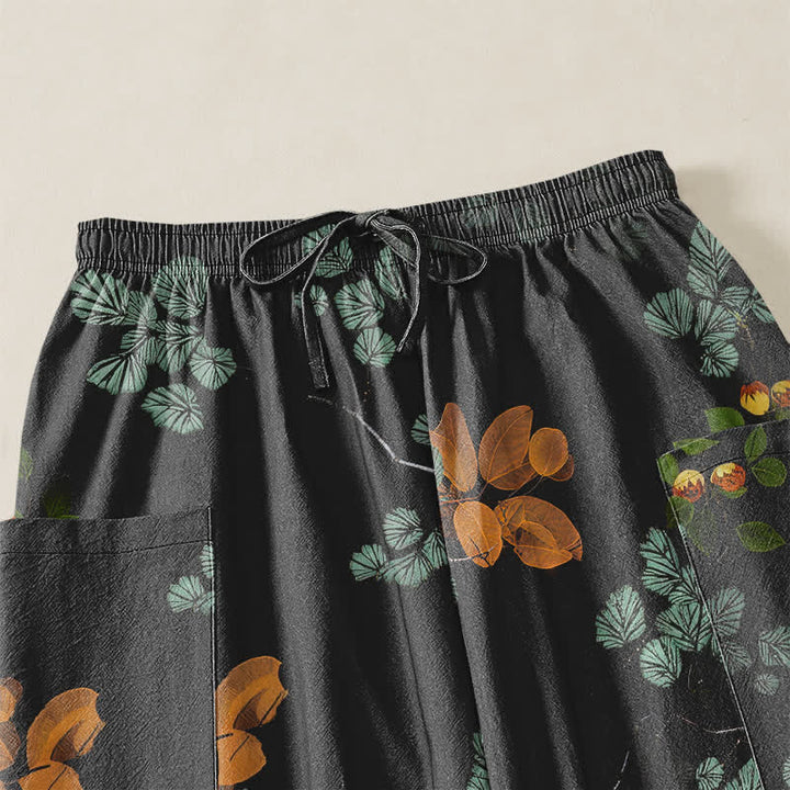 Buddha Stones Pantalones harem de algodón con estampado floral botánico bohemio para mujer, cintura elástica y bolsillos laterales. - image 5