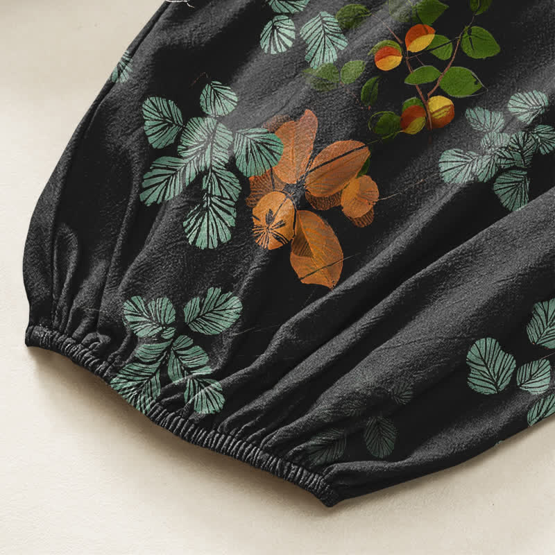 Buddha Stones Pantalones harem de algodón con estampado floral botánico bohemio para mujer, cintura elástica y bolsillos laterales. - image 6