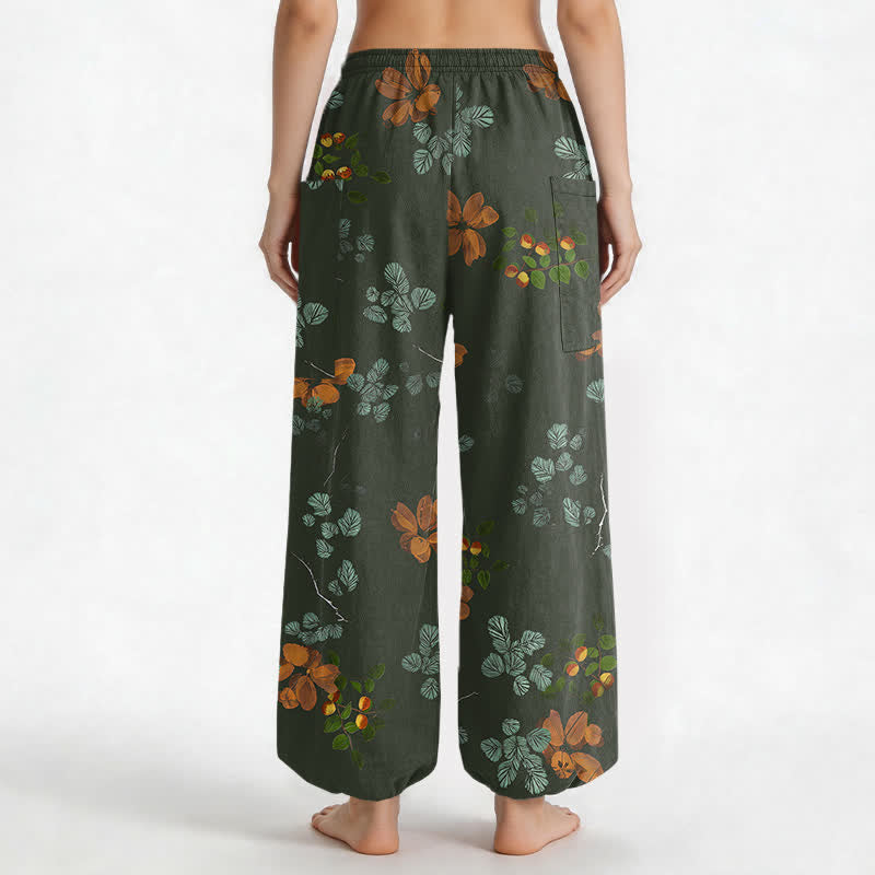 Buddha Stones Pantalones harem de algodón con estampado floral botánico bohemio para mujer, cintura elástica y bolsillos laterales. - image 9