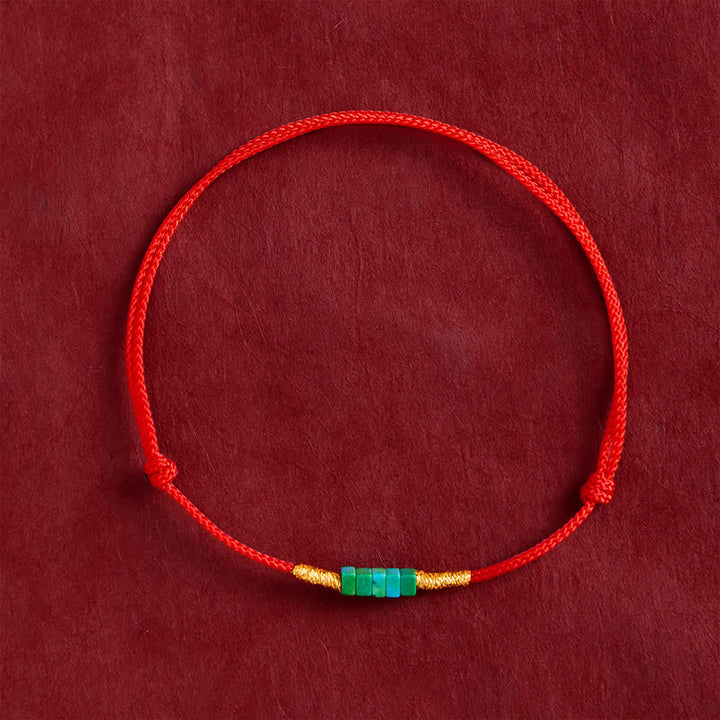 Buddha Stones Pulsera de cuerda roja con cuentas cuadradas de turquesa ultrafinas para protección - image 1