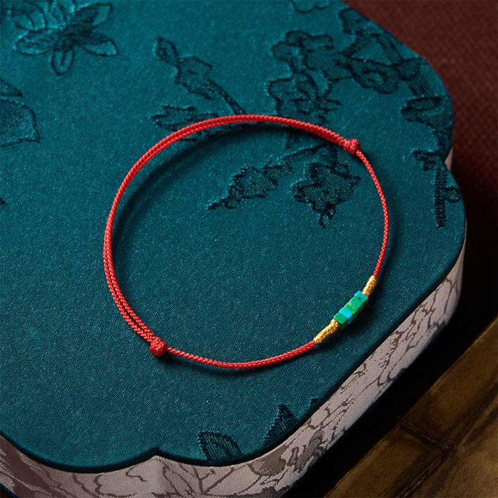 Buddha Stones Pulsera de cuerda roja con cuentas cuadradas de turquesa ultrafinas para protección - image 8