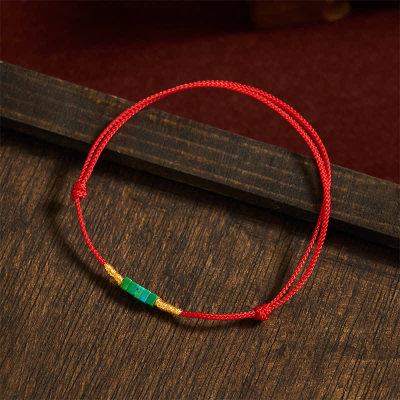 Buddha Stones Pulsera de cuerda roja con cuentas cuadradas de turquesa ultrafinas para protección - image 3