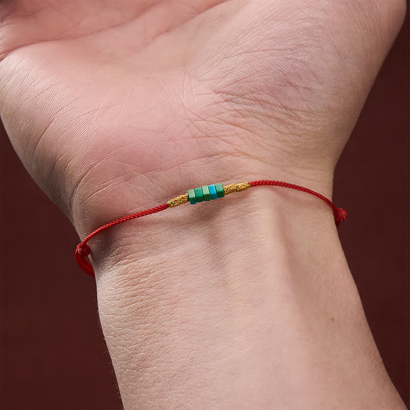 Buddha Stones Pulsera de cuerda roja con cuentas cuadradas de turquesa ultrafinas para protección - image 4