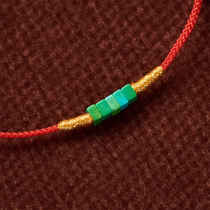 Buddha Stones Pulsera de cuerda roja con cuentas cuadradas de turquesa ultrafinas para protección - image 9