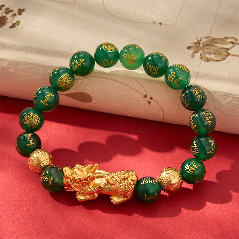 Buddha Stones Pulsera de ágata verde natural Om Mani Padme Hum PiXiu Harmony - image 4