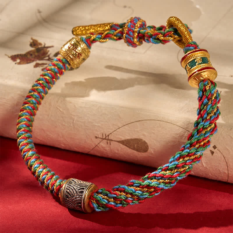Buddha Stones Pulsera tibetana trenzada con el símbolo Om Mani Padme Hum de los Cinco Elementos y la sabiduría de Wuxing, tejida a mano. - Multicolor (circunferencia de la muñeca: 15-17 cm) - image 0