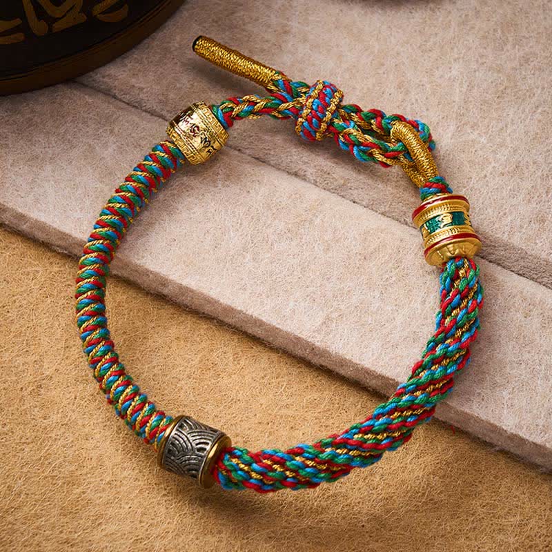 Buddha Stones Pulsera tibetana trenzada con el símbolo Om Mani Padme Hum de los Cinco Elementos y la sabiduría de Wuxing, tejida a mano. - image 1