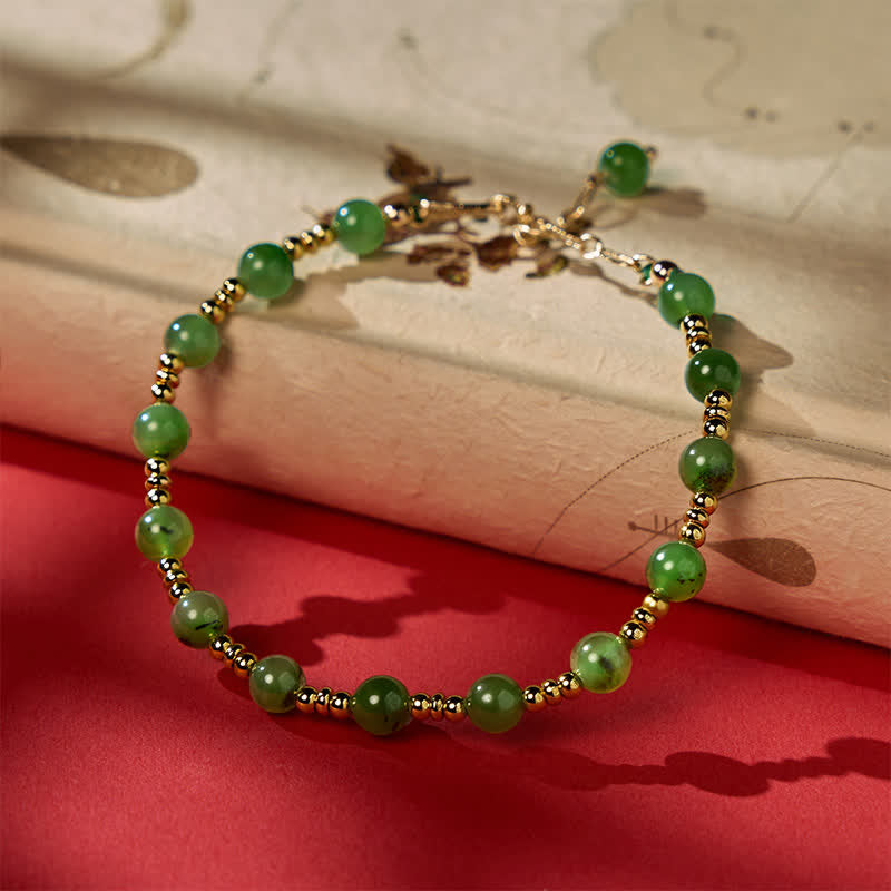 Buddha Stones Pulsera de la prosperidad con cuentas de jade cian natural - image 2