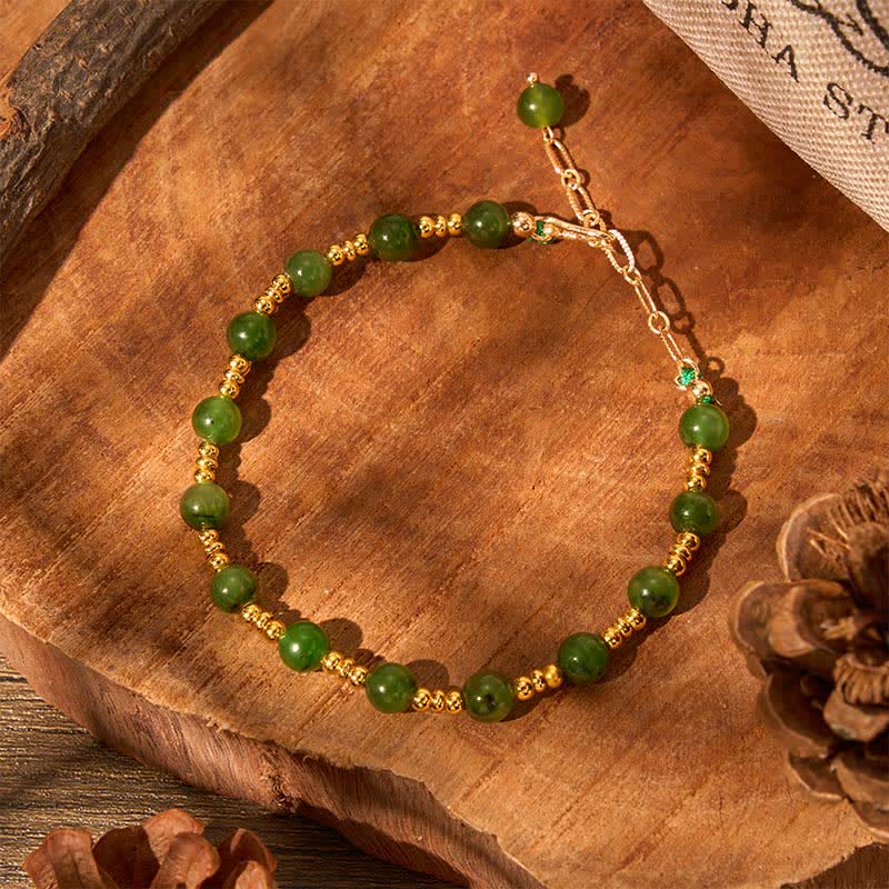 Buddha Stones Pulsera de la prosperidad con cuentas de jade cian natural - image 3