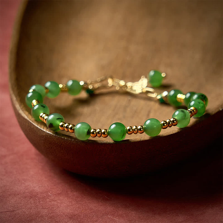 Buddha Stones Pulsera de la prosperidad con cuentas de jade cian natural - Jade cian (circunferencia de la muñeca: 16-17 cm) - image 0