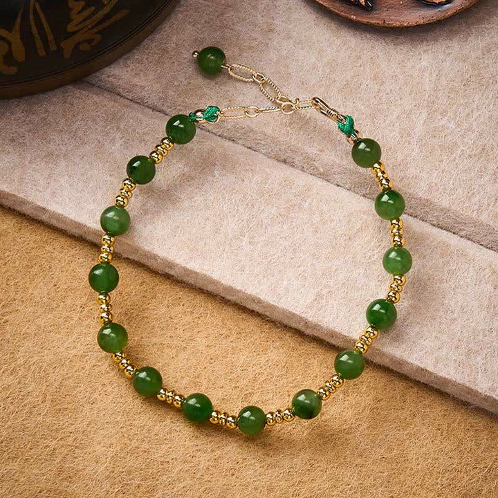 Buddha Stones Pulsera de la prosperidad con cuentas de jade cian natural - image 1