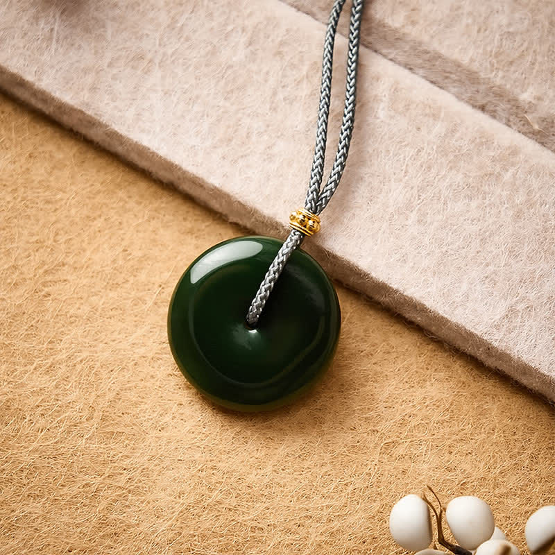 Buddha Stones Collar con colgante de cuerda con hebilla de paz y abundancia de jade cian natural - image 1