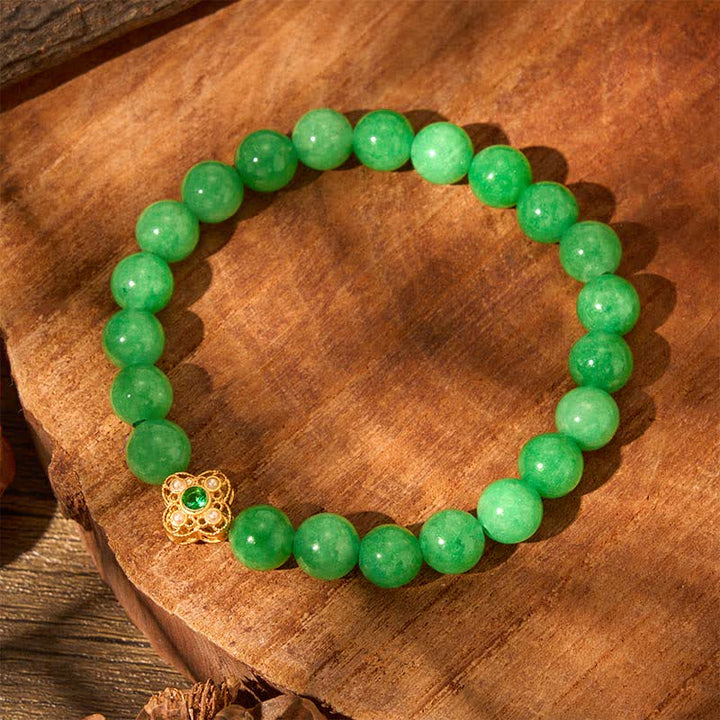 Buddha Stones Pulsera de cuentas de jade y cuarcita natural con forma de flor de la paz - image 4