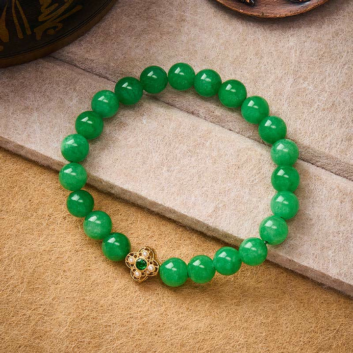 Buddha Stones Pulsera de cuentas de jade y cuarcita natural con forma de flor de la paz - image 2