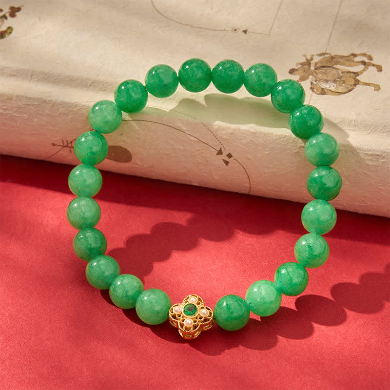 Buddha Stones Pulsera de cuentas de jade y cuarcita natural con forma de flor de la paz - image 3