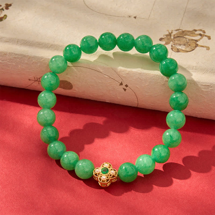 Buddha Stones Pulsera de cuentas de jade y cuarcita natural con forma de flor de la paz - image 3