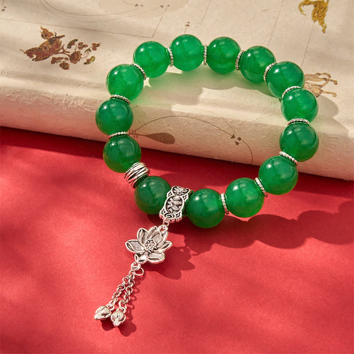 Buddha Stones Pulsera protectora con dije de loto, cuentas de jade y cuarcita verde natural - image 5