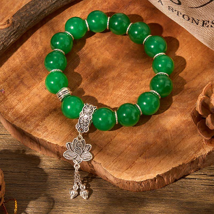 Buddha Stones Pulsera protectora con dije de loto, cuentas de jade y cuarcita verde natural - image 4