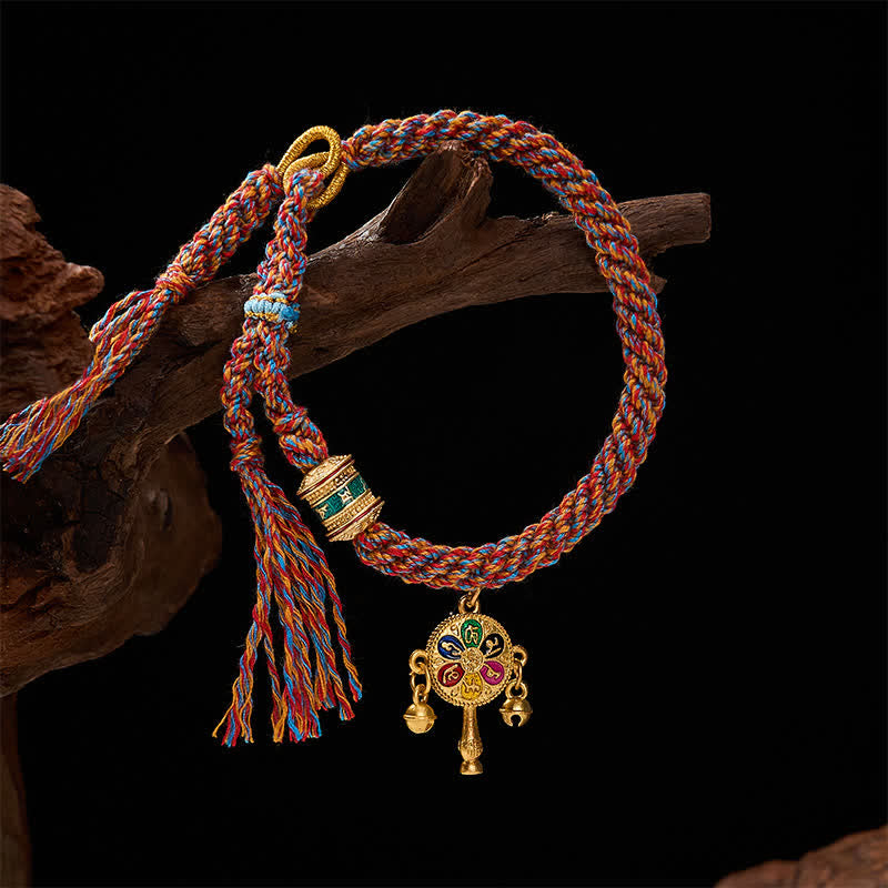 Buddha Stones Pulsera tibetana de cuerda trenzada multicolor con el símbolo Om Mani Padme Hum para protección - image 4