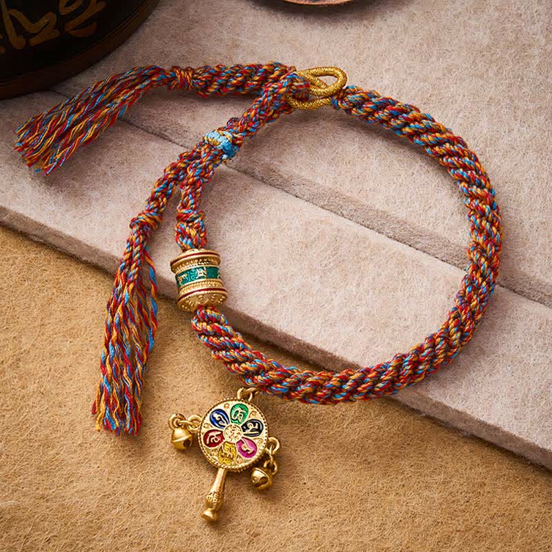 Buddha Stones Pulsera tibetana de cuerda trenzada multicolor con el símbolo Om Mani Padme Hum para protección - Multicolor (circunferencia de la muñeca: 15-17 cm) - image 0