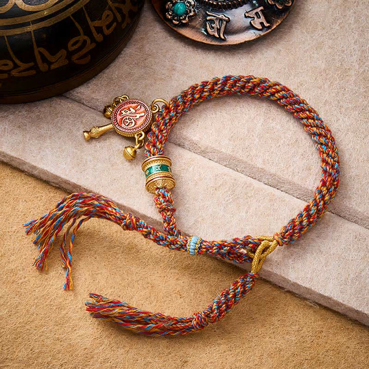 Buddha Stones Pulsera tibetana de cuerda trenzada multicolor con el símbolo Om Mani Padme Hum para protección - image 1