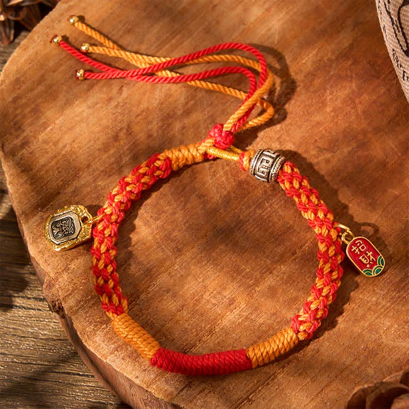 Buddha Stones Pulsera de cuerda trenzada multicolor de color rojo y naranja con protección Zakiram tibetana - image 1