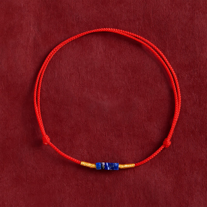 Buddha Stones Pulsera de la suerte de hilo rojo de lapislázuli, tejida a mano, ultrafina, con forma cuadrada pequeña. - image 1