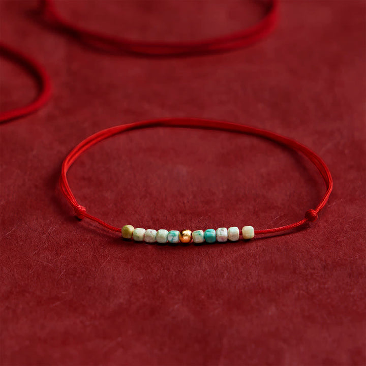 Buddha Stones Pulsera de cuerda de la suerte con cuentas de turquesa ultrafinas tejida a mano - image 1