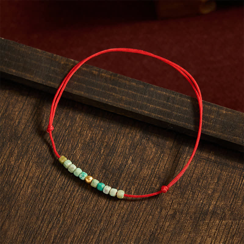 Buddha Stones Pulsera de cuerda de la suerte con cuentas de turquesa ultrafinas tejida a mano - image 3