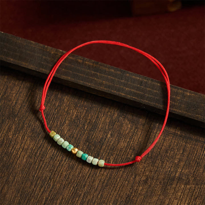 Buddha Stones Pulsera de cuerda de la suerte con cuentas de turquesa ultrafinas tejida a mano - image 3