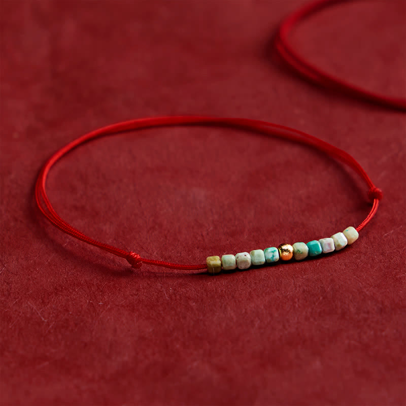 Buddha Stones Pulsera de cuerda de la suerte con cuentas de turquesa ultrafinas tejida a mano - image 2