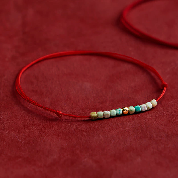 Buddha Stones Pulsera de cuerda de la suerte con cuentas de turquesa ultrafinas tejida a mano - image 2
