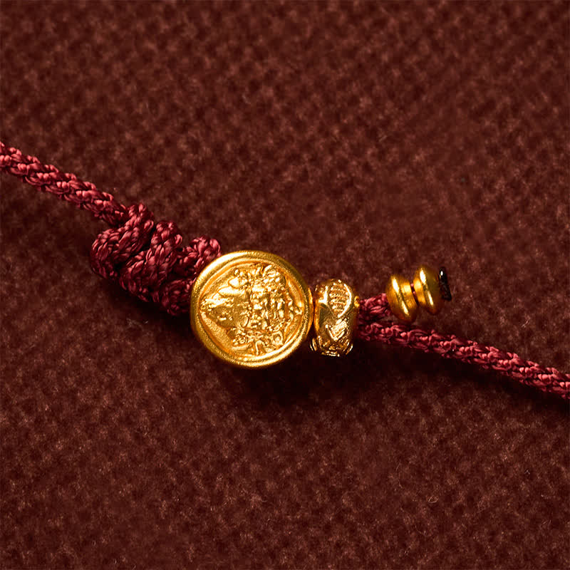 Buddha Stones Pulsera de la suerte tejida a mano con hilo rojo, diseño de pez koi y moneda de cobre. - image 9