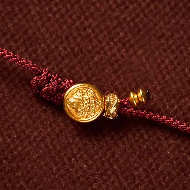 Buddha Stones Pulsera de la suerte tejida a mano con hilo rojo, diseño de pez koi y moneda de cobre. - image 9