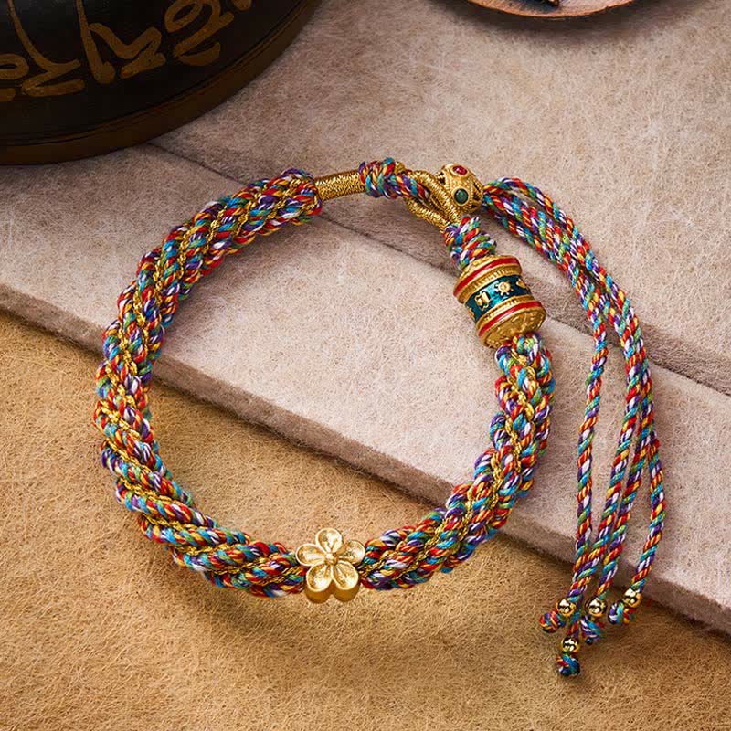 Buddha Stones Pulsera de cuerda con la flor de la sabiduría Om Mani Padme Hum, tejida a mano con el símbolo tibetano. - image 1