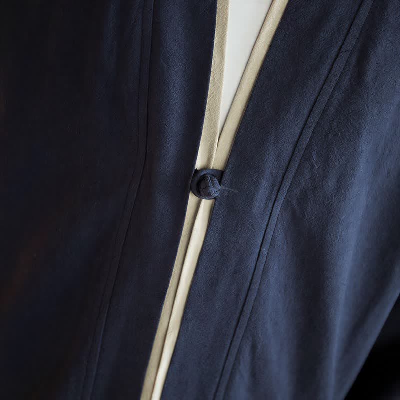 Buddha Stones Kimono de hombre de algodón liso con botones de rana, estilo Tang minimalista, para otoño/invierno. - image 7
