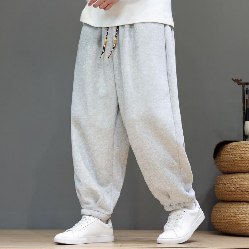 Buddha Stones Pantalones tobilleros deportivos minimalistas informales de otoño/invierno con cordón ajustable, color liso, para hombre, con bolsillos. - Gris claro - Versión con forro polar - US/UK/AU48, EU58 (6XL) - image 0