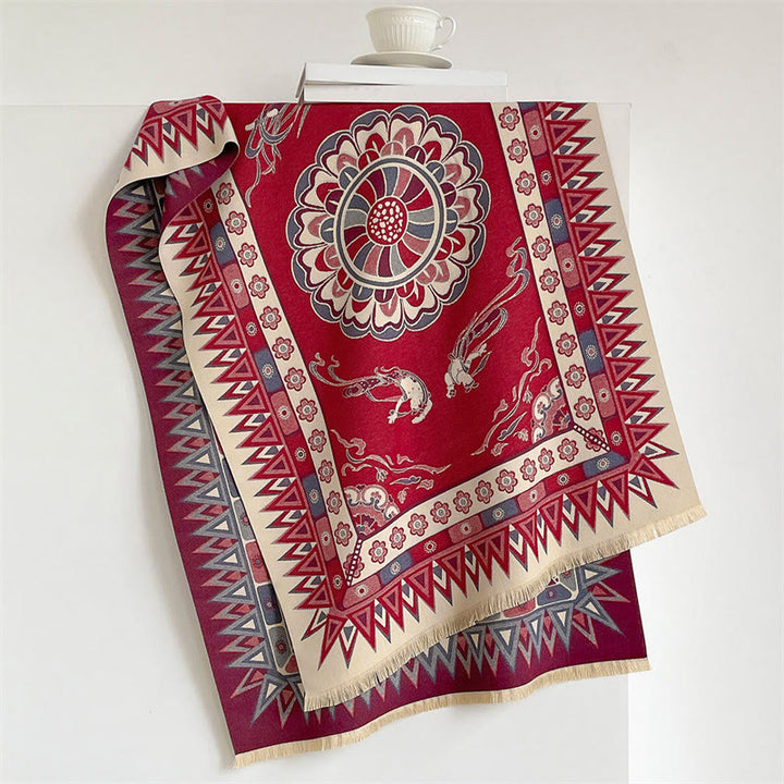 Buddha Stones Chal bohemio con borlas y estampado geométrico de mandala para primavera y otoño - Ladrillo refractario - 185*65 cm - image 6
