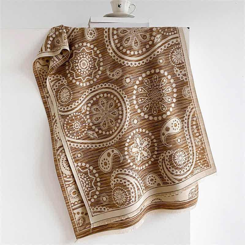Buddha Stones Chal con borlas de estampado floral paisley barroco otoñal color anacardo - Marrón - 190*70 cm - image 8