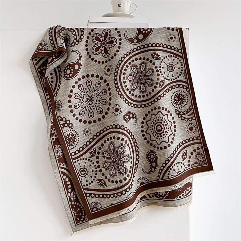 Buddha Stones Chal con borlas de estampado floral paisley barroco otoñal color anacardo - Café - 190*70 cm - image 4
