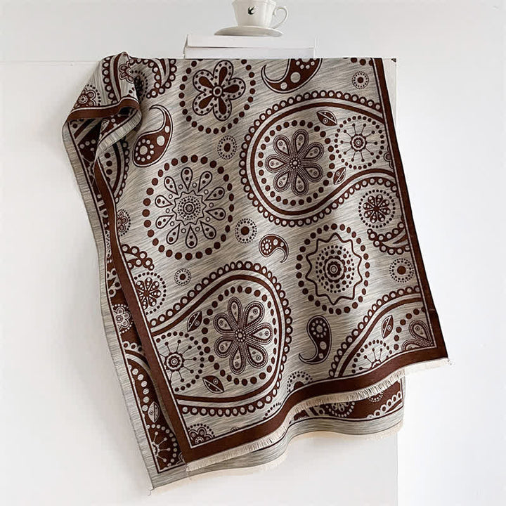 Buddha Stones Chal con borlas de estampado floral paisley barroco otoñal color anacardo - Café - 190*70 cm - image 4