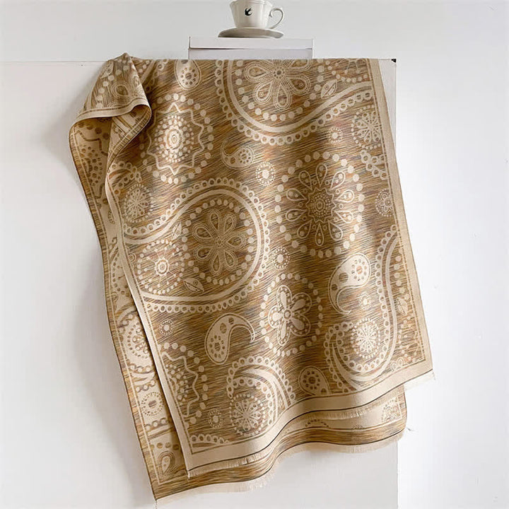 Buddha Stones Chal con borlas de estampado floral paisley barroco otoñal color anacardo - Caqui - 190*70 cm - image 12