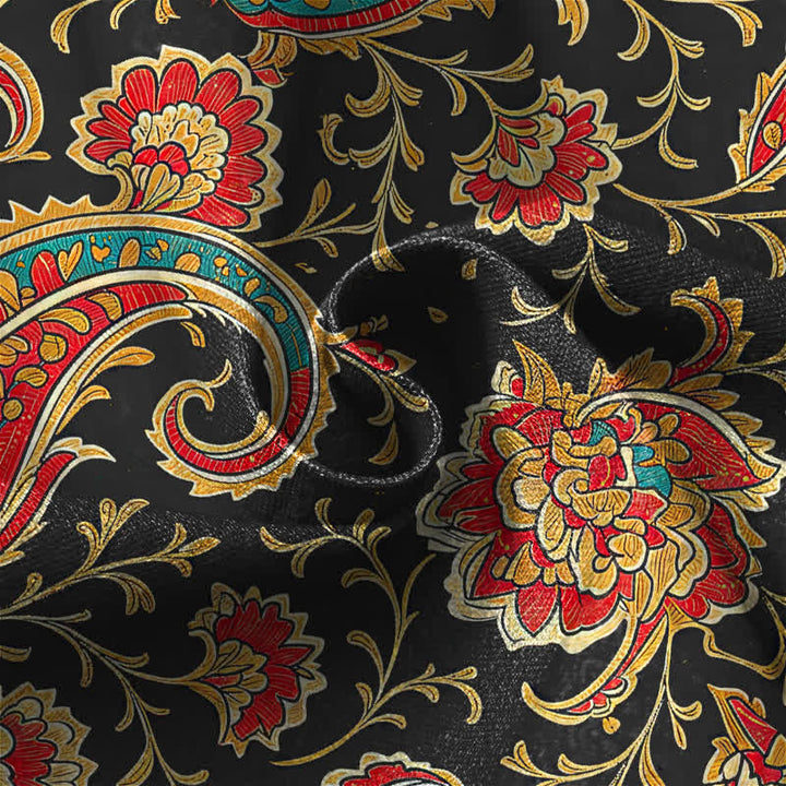 Buddha Stones Pantalones harem de algodón puro con estampado floral retro, botones de rana, cintura elástica y bolsillos para mujer. - image 4